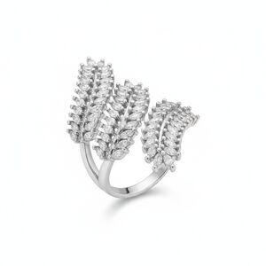 Elegant Silver Leaf Cubic Zirconia  Ring